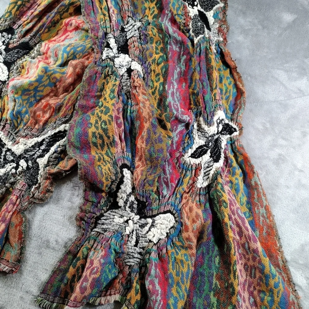 Anthropologie Vismaya Wool Scarf Embroidered Butterfly